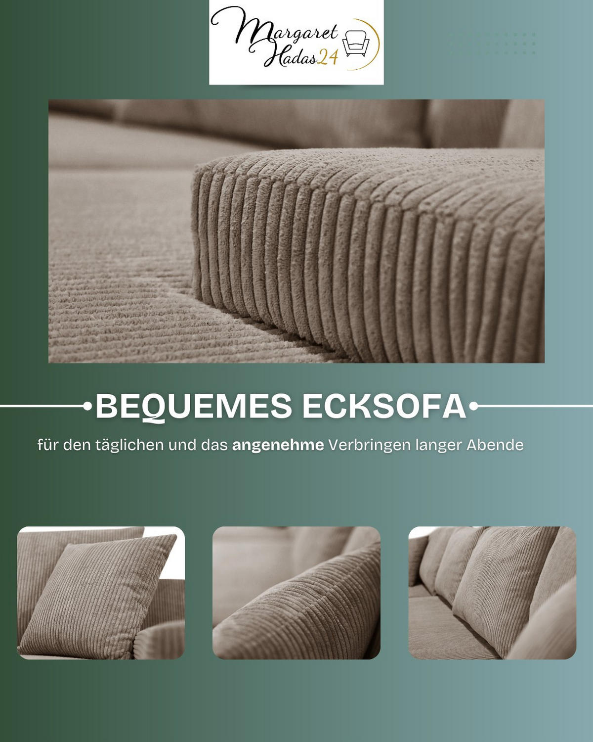 WOHNLANDSCHAFT Lauren in U-Form 348 x 188 cm, 5 Sitzer, Bettzeugablage, Big Sofa, Eckcouch, Cord, hellbraun - Hellbraun, Kunststoff (348/93/188cm) - Margaret Hadas24