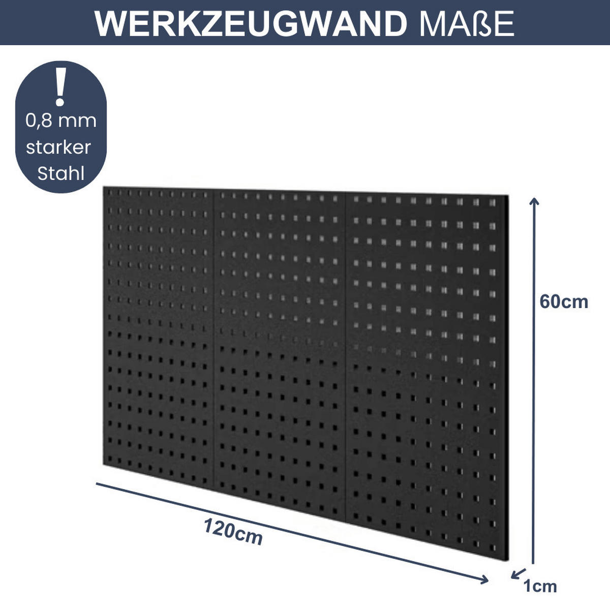 WERKZEUGWAND Metall Lochwand RUBI 60x120x1cm Schwarz - Schwarz, Metall (120/60/1cm) - DELUKE