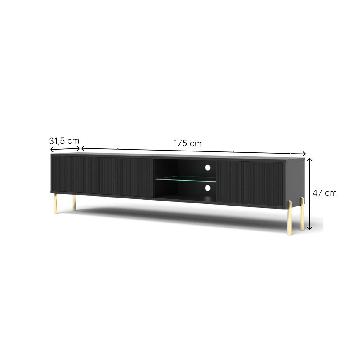 TV-SCHRANK Noxy 175x47x31,6 cm - Lowboard mit Stauraum - Tv Ständer aus Laminierter Spanplatte - Schwarz - Schwarz, Holzwerkstoff (180/55/40cm) - Chilly