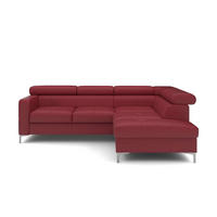 ECKSCHLAFSOFA aus Echtleder mit Schlaffunktion und Bettkasten - Chromfarben/Rot, Leder/Holz (207/242cm) - Cotta
