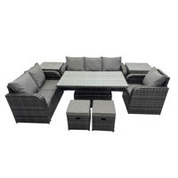 GARTENMÖBEL SET mit Höhenverstellbarer Esstisch,Beistelltisch 8-Sitzer Grau - Dunkelgrau/Grau, Glas/Kunststoff - Fimous