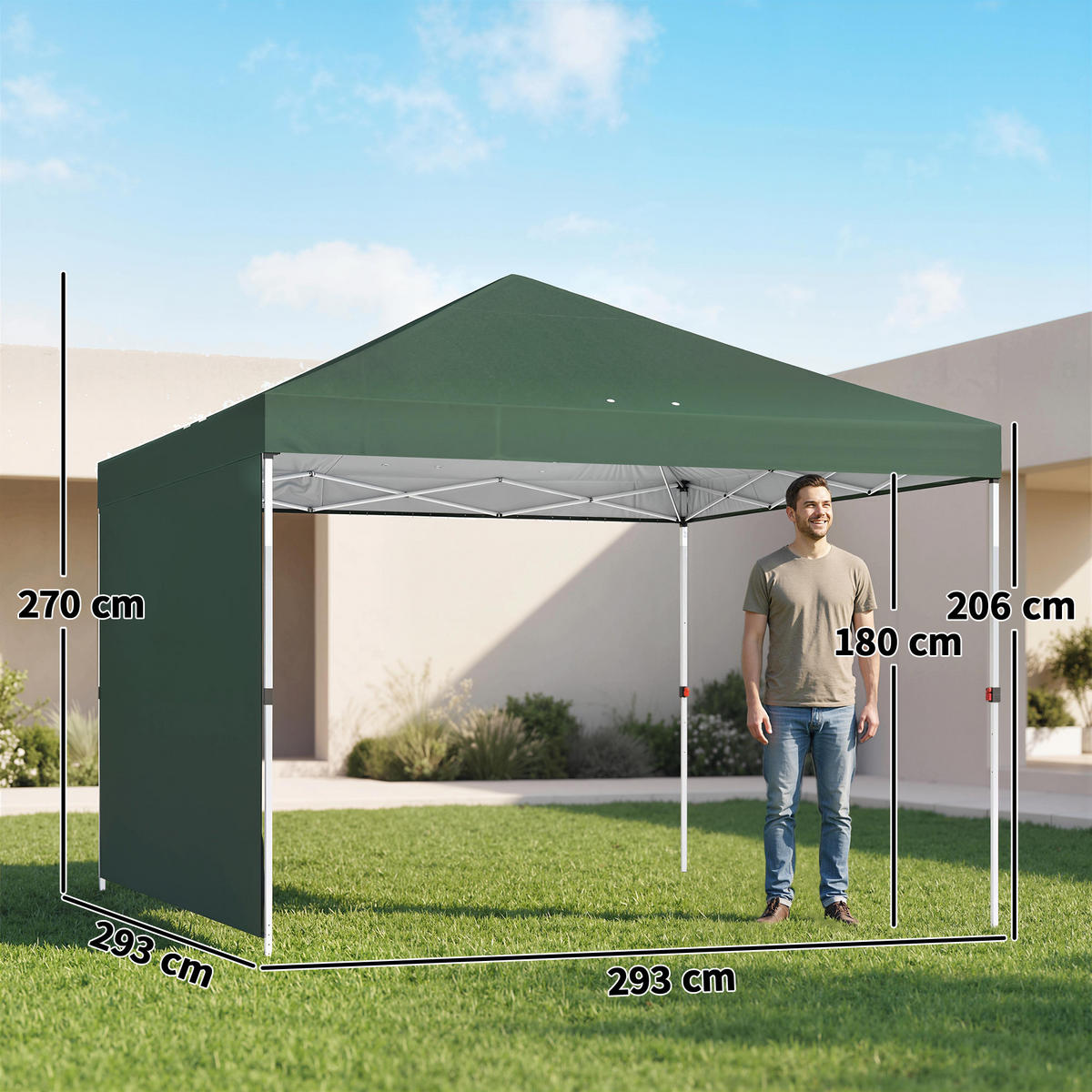 POP-UP-FALTZELT, 3×3m, grün - Dunkelgrün, Textil (293/270/293cm) - Vallsero
