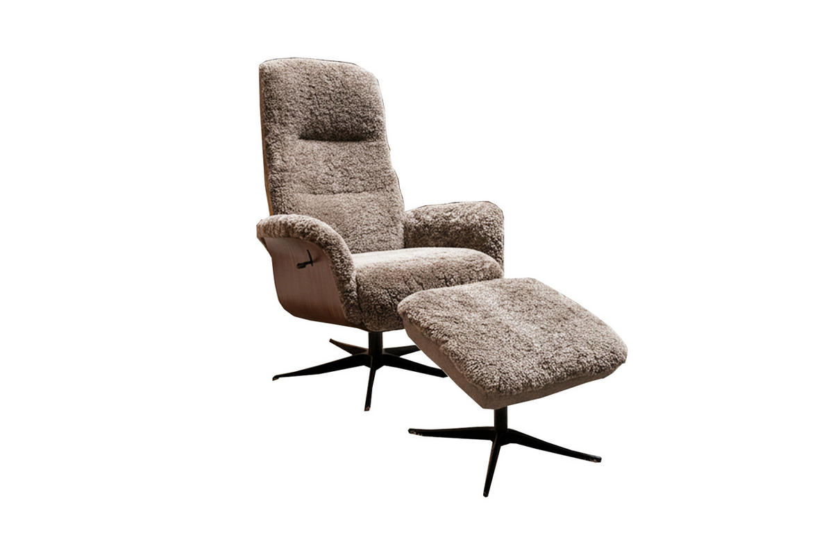 RELAXSESSEL SILVA Beige Schaffell Relaxfunktion - Beige/Schwarz, Naturmaterialen/Fell (77/106/86cm) - KAWOLA