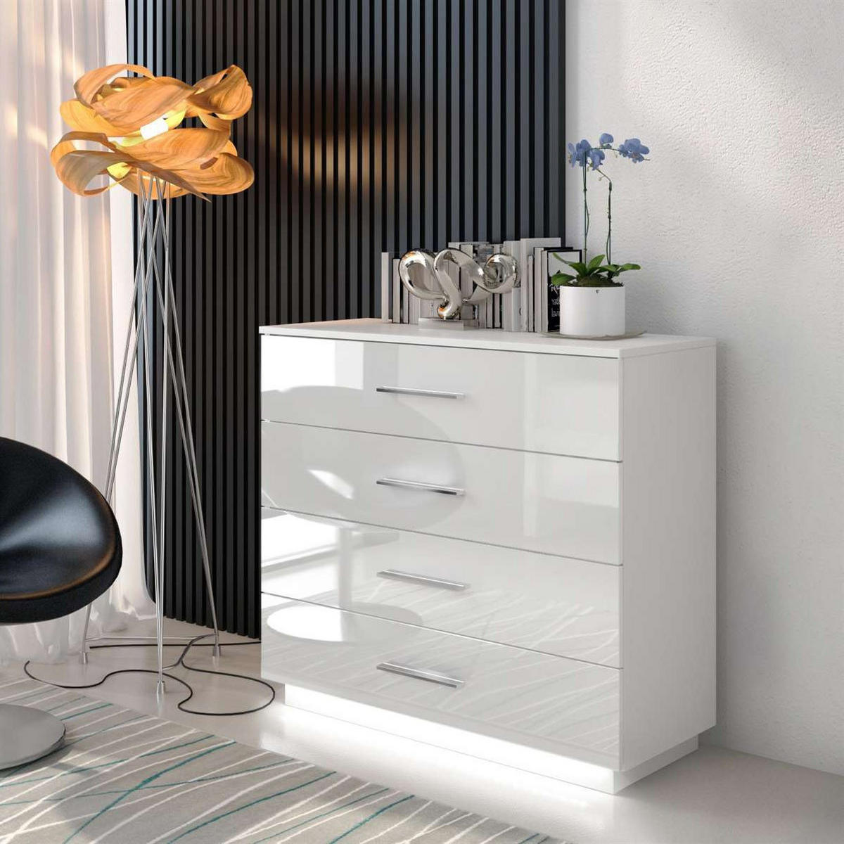 SIDEBOARD LINA mit Griffen Chrom LED - Weiß, Holzwerkstoff (95/84.5/40.6cm) - Lookway