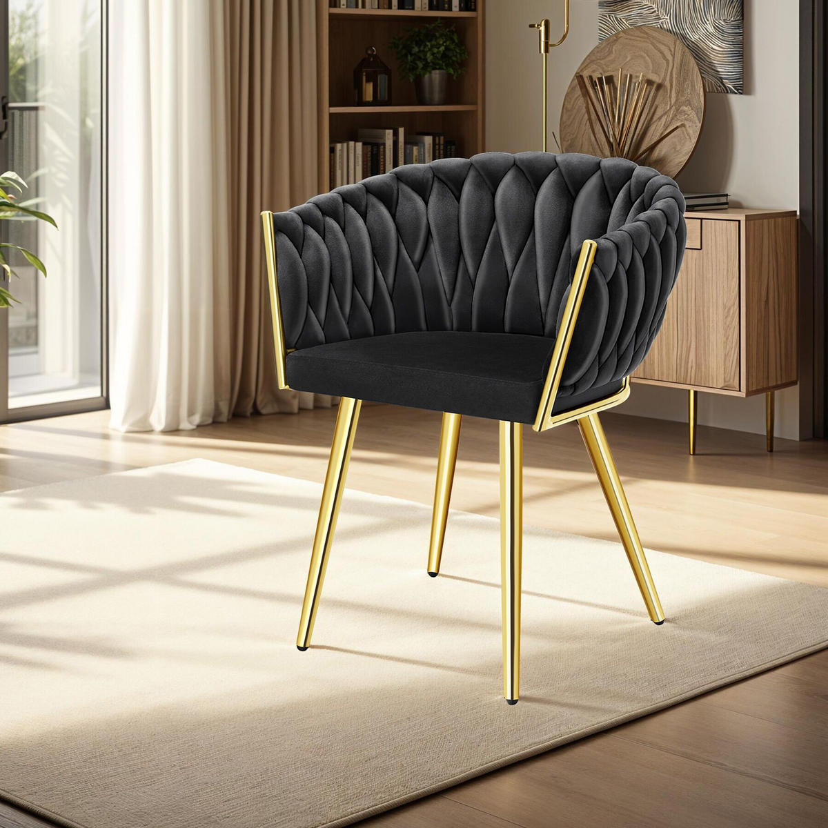 ESSZIMMERSTUHL 6er Set Astano,60,5 x 55 x 75 cm,schwarz/gold - Goldfarben/Schwarz, Textil (60.5/75/55cm) - tectake