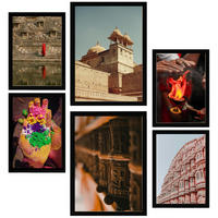 POSTER Set Mit 6 Fotografien Aus Indien & Asien A3 & A4 Schwarzer Rahmen - Schwarz, Papier (29/3cm) - Nacnic