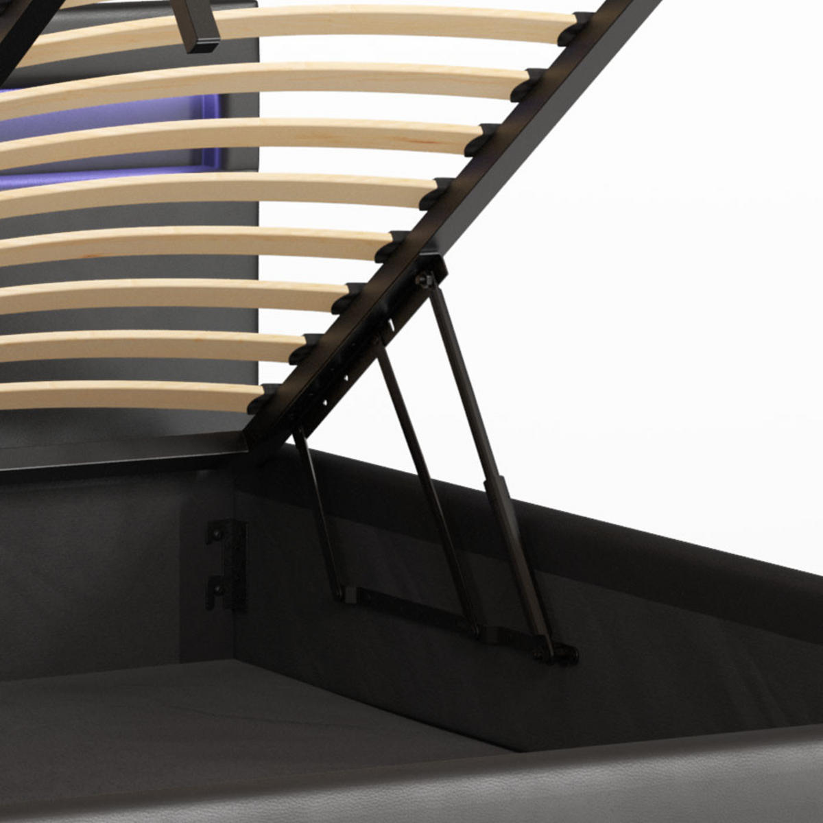 POLSTERBETT 140×200 mit Bettkasten und Lattenrost Nira Öko-Leder schwarz LED - Schwarz, Holz (140/200cm) - Jana