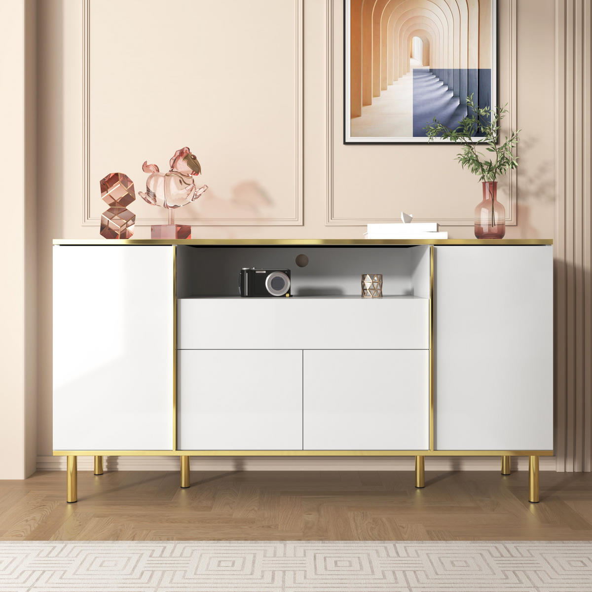 SIDEBOARD 150x40x80cm Weiß Hochglanz Mit 1 Schublade - Weiß, Holzwerkstoff (40/80/150cm) - FLIEKS