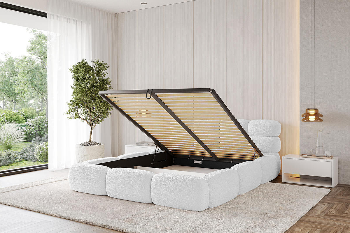 POLSTERBETT mit Bettkasten und Lattenrost, Boxbett ohne Matratze - NOMA 160x200 Weiß - Weiß, Holzwerkstoff/Textil (160/200cm) - ALTDECOR