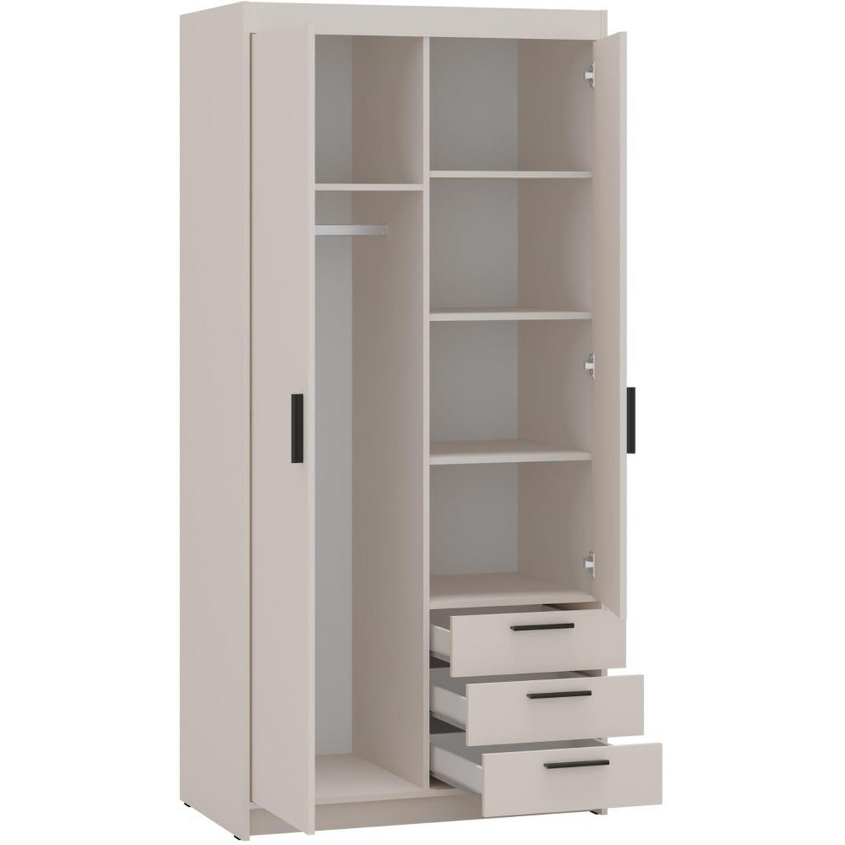 DREHTÜRENSCHRANK Elena mit 2 Türen und 3 Schubladen, mit Spiegel Sandbeige - Sandfarben, Holzwerkstoff (90/190/53cm) - Beautysofa