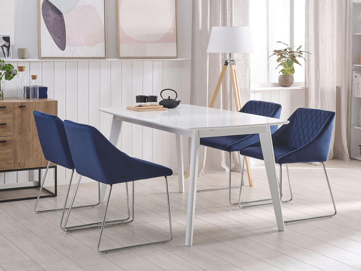 ESSZIMMERSTUHL 2er-Set Samtstoff Dunkelblau Arcata - Blau, Textil/Metall (55/79/57cm) - Beliani