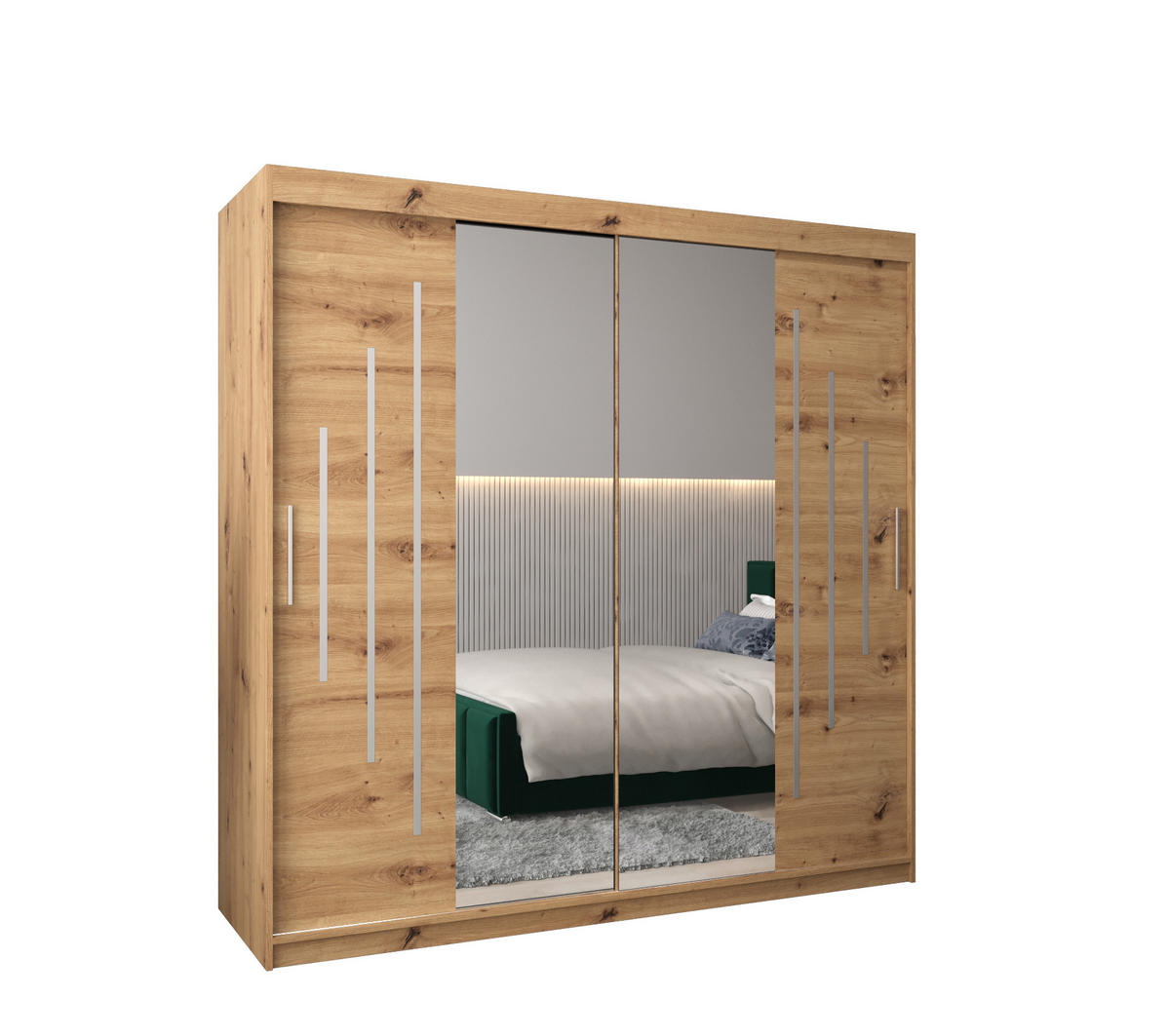 SCHWEBETÜRENSCHRANK 200/200/62 2-türig - Silberfarben/Eiche Artisan, Holz/Kunststoff (200/200/62cm) - Abiks Möbel
