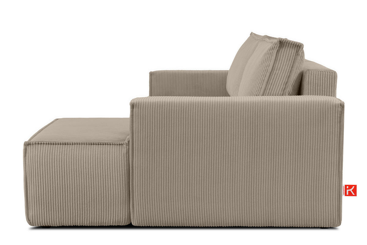 ECKSCHLAFSOFA-RECHTS NAPI in Pet Friendly Cord-Stoff, beige - Beige/Schwarz, Textil (262/148cm) - KONSIMO®