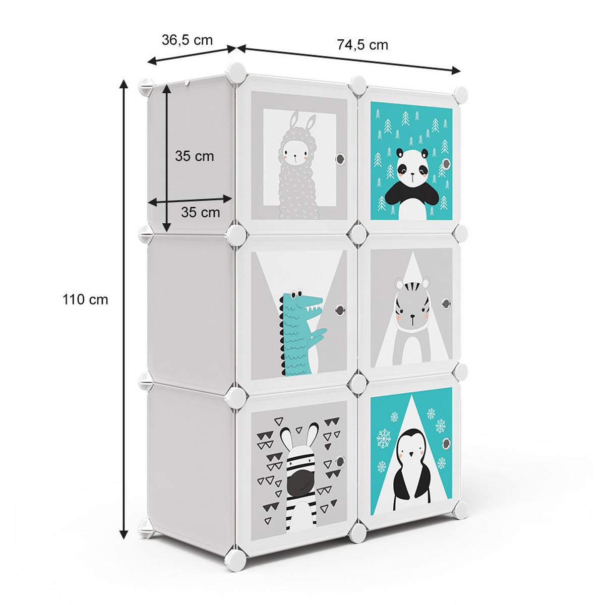 KINDERREGAL Andy Grau 74.5 x 110 cm 6 Fächer (Panda) - Grau, Textil (74.5/110/36.5cm) - Vicco