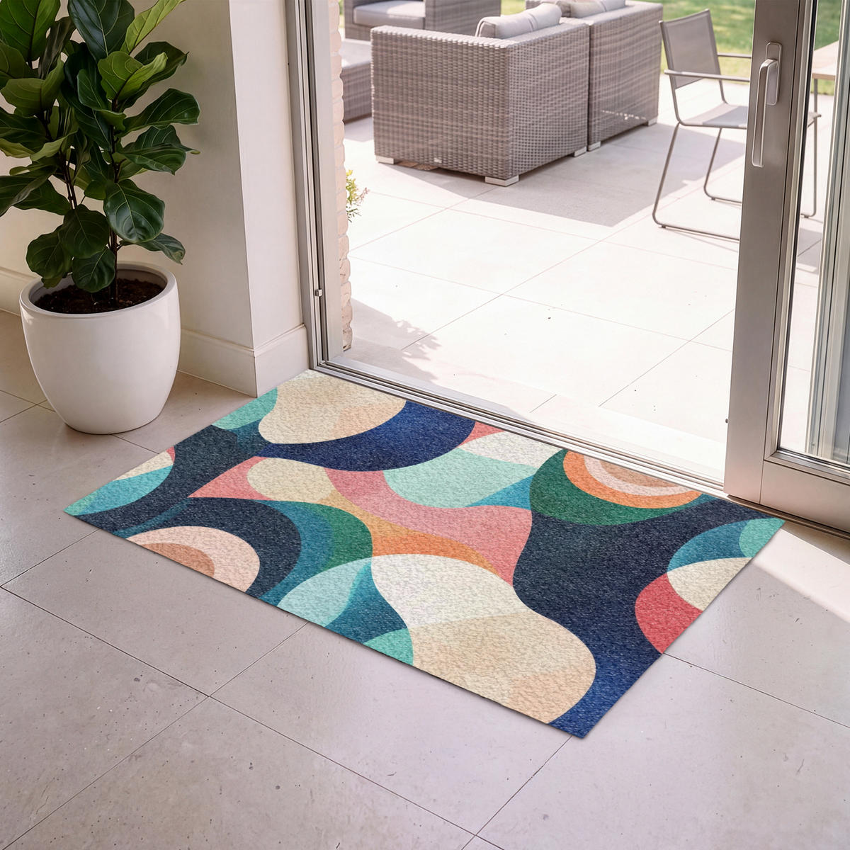 ROHOŽKA Abstraktní - modrá - růžová 120x80 cm - různobarevná, textil/umělá hmota (120/0.4cm) - MuchoWow