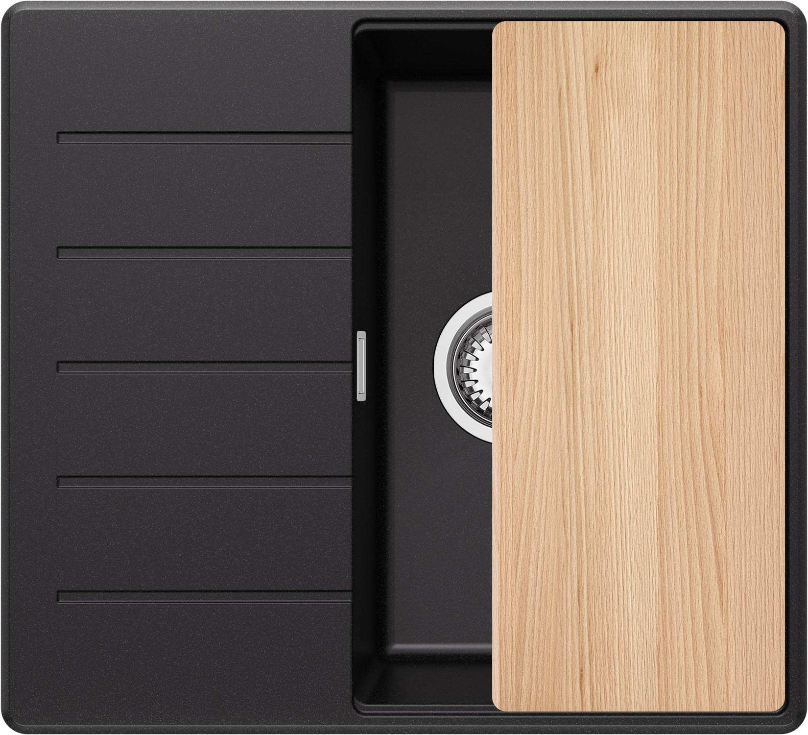 SPÜLBECKEN Kopenhagen, 2-er set Schwarz 55/50 cm 1 Becken + Ablauf-Set + Schneidebrett ab 40er Unterschrank - Chromfarben/Beige, Kunststoff (55/20/50cm) - Primagran