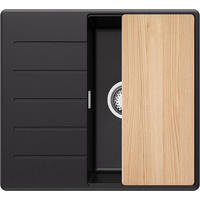 SPÜLBECKEN Kopenhagen, 2-er set Schwarz 55/50 cm 1 Becken + Ablauf-Set + Schneidebrett ab 40er Unterschrank - Chromfarben/Beige, Kunststoff (55/20/50cm) - Primagran