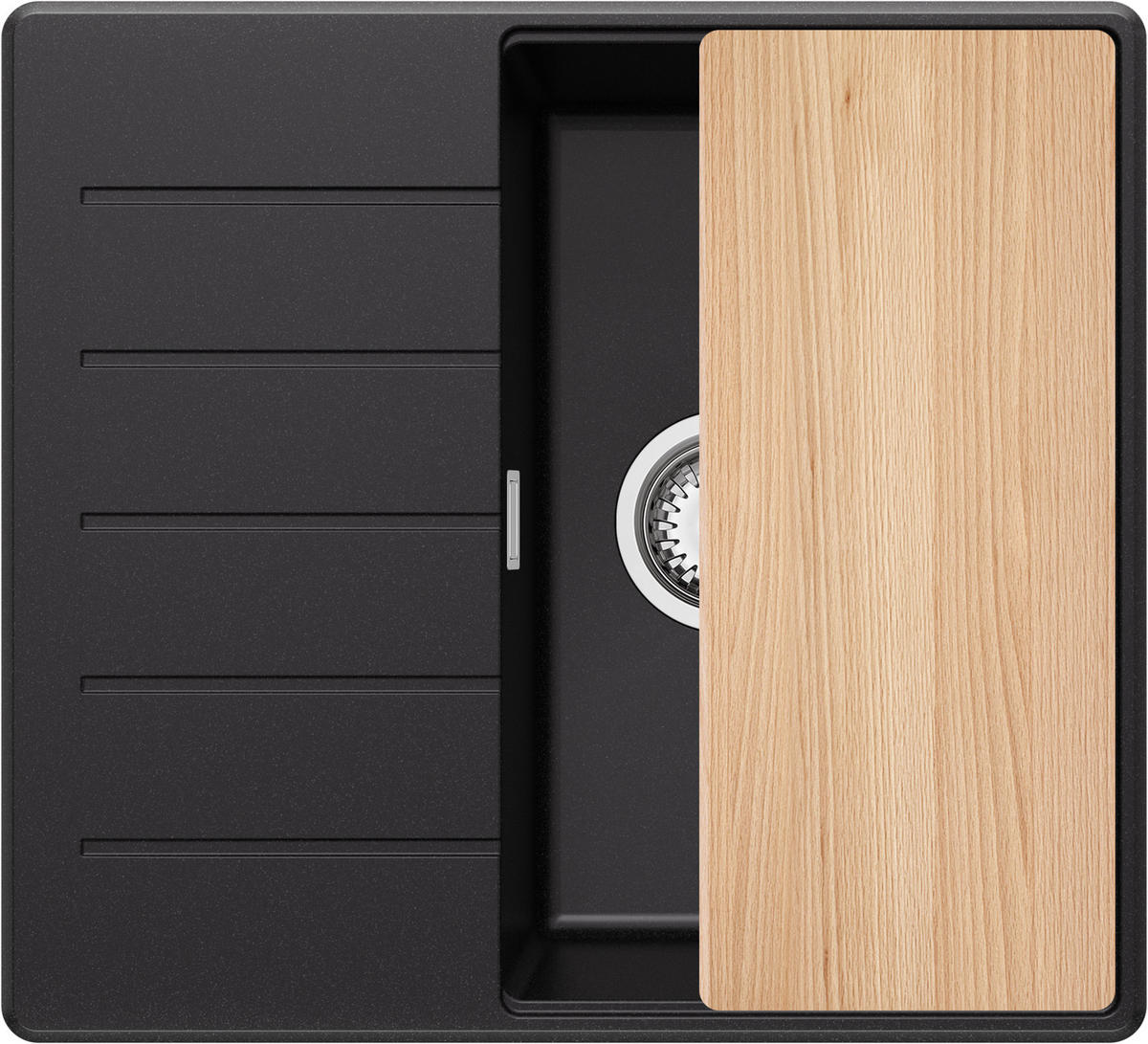 SPÜLBECKEN Kopenhagen, 2-er set Schwarz 55/50 cm 1 Becken + Ablauf-Set + Schneidebrett ab 40er Unterschrank - Chromfarben/Beige, Kunststoff (55/20/50cm) - Primagran