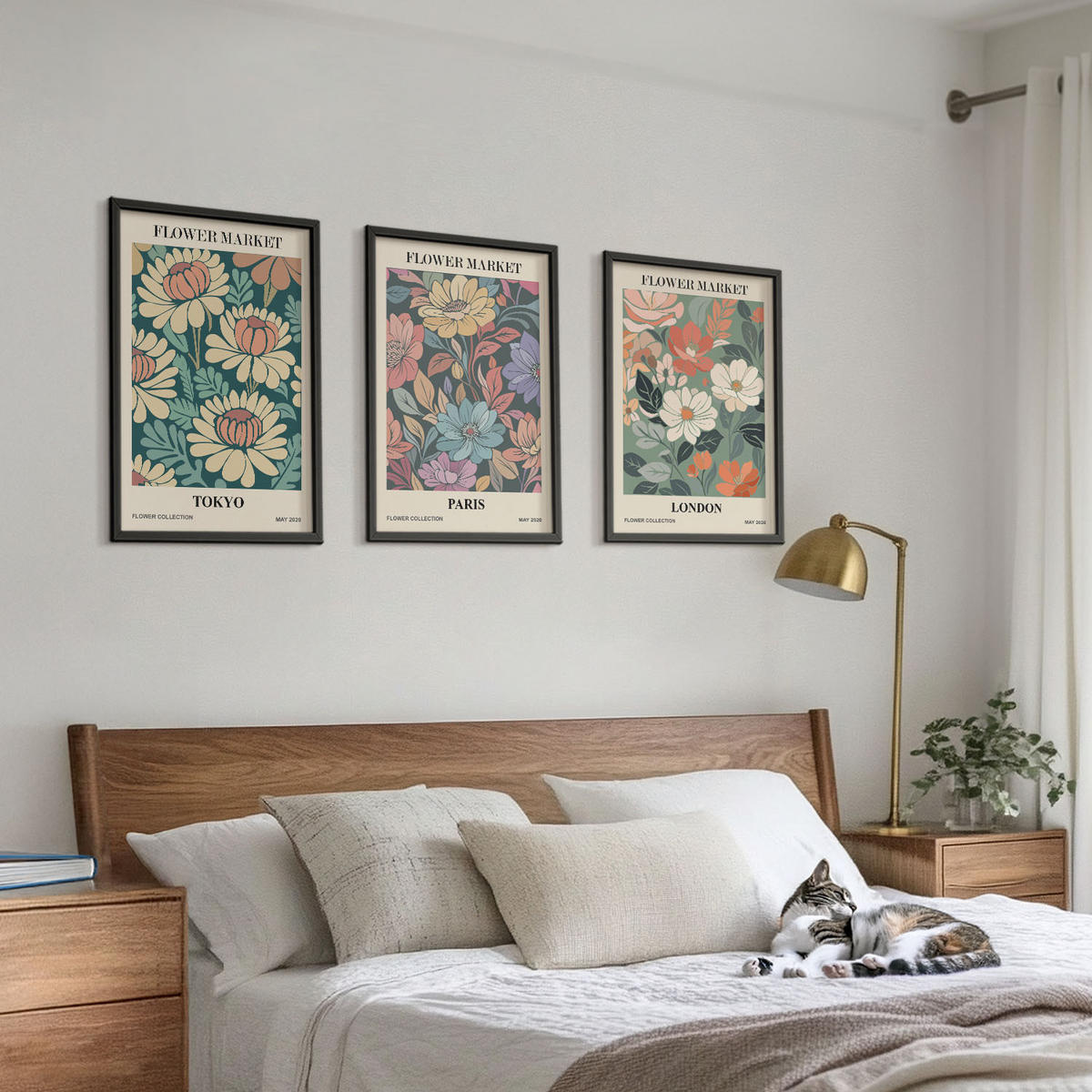 WANDBILDER 3er-Set - 40x60 cm Schwarzer Rahmen - Blumenposter Tokio Paris London - Schwarz, Kunststoff (40/60cm) - ArtPrintCave
