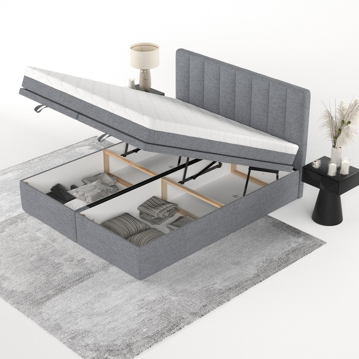 BOXBETT Lume 160/200 cm Grau im Neve Stoff - Schwarz/Grau, Holz/Holzwerkstoff (160/200cm) - AltaBeds