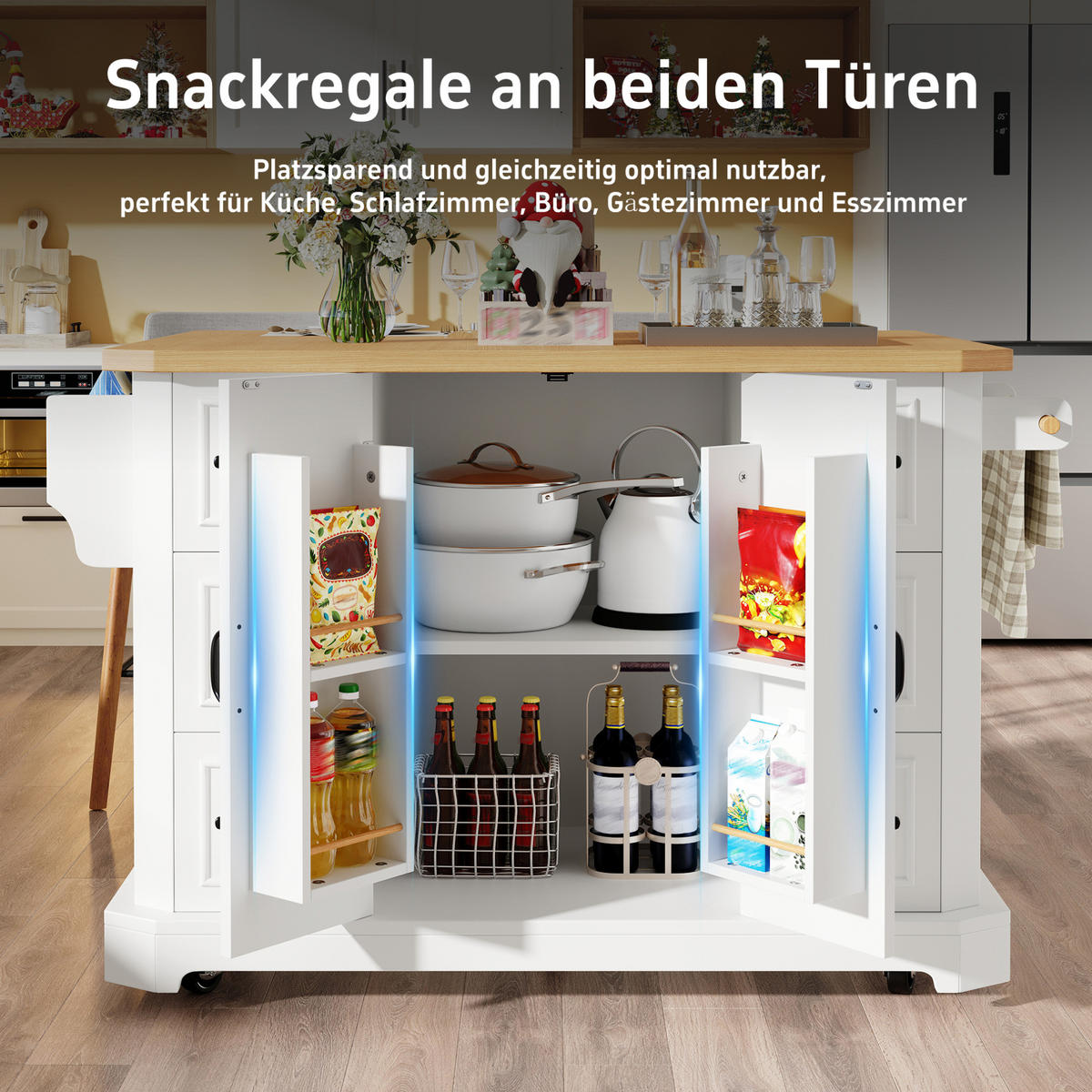 KÜCHENINSEL mit Stauraum 120 x 45 x 91 cm Weiß - Weiß, Metall (45/91/120cm) - Beauniv
