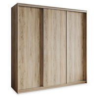 SCHWEBETÜRENSCHRANK NISSE 180/205/60 cm 3-türig mit Schubladen Sonoma Eiche - Sonoma Eiche/Nickelfarben, Holzwerkstoff (180/205/60cm) - MASSENO