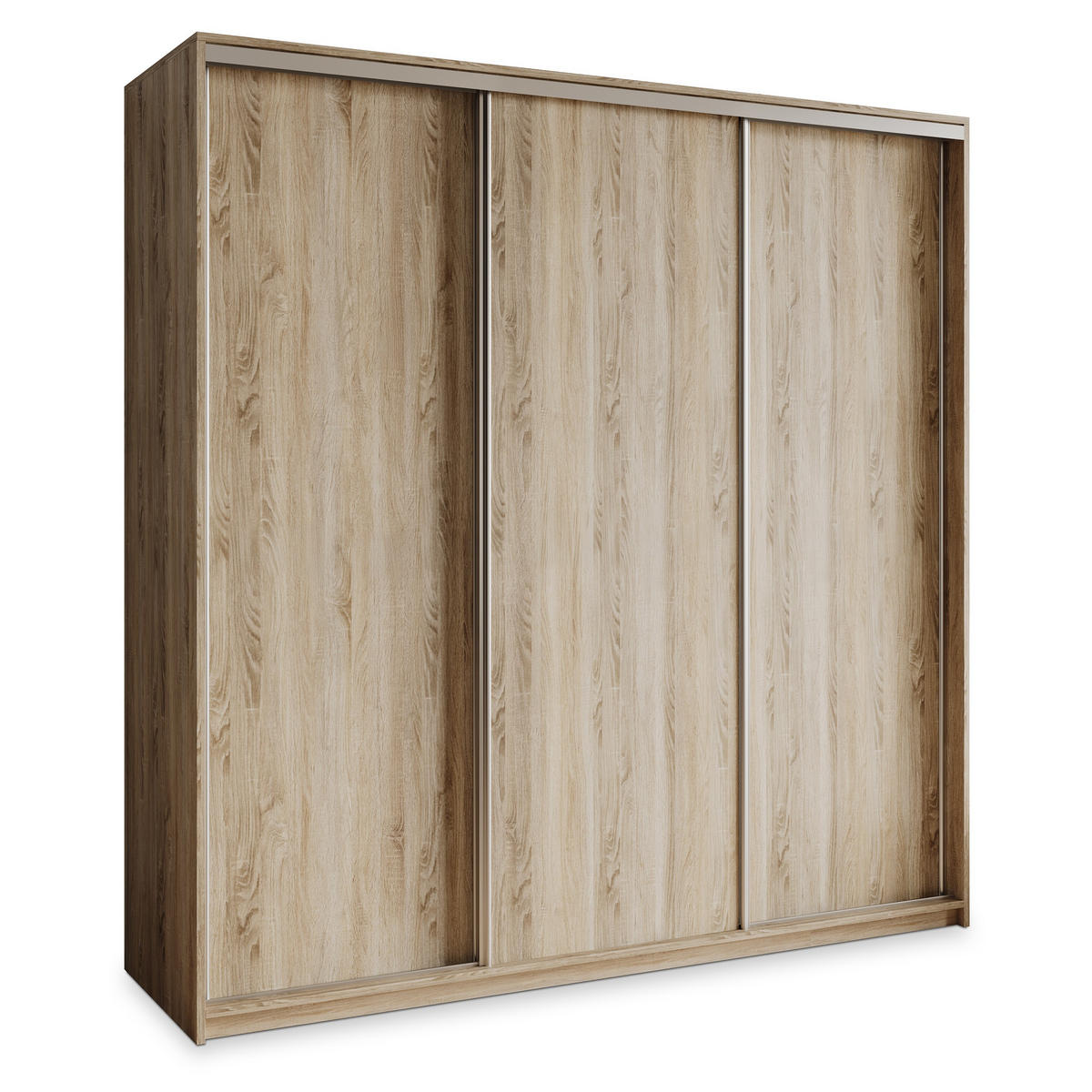 SCHWEBETÜRENSCHRANK NISSE 180/205/60 cm 3-türig mit Schubladen Sonoma Eiche - Sonoma Eiche/Nickelfarben, Holzwerkstoff (180/205/60cm) - MASSENO