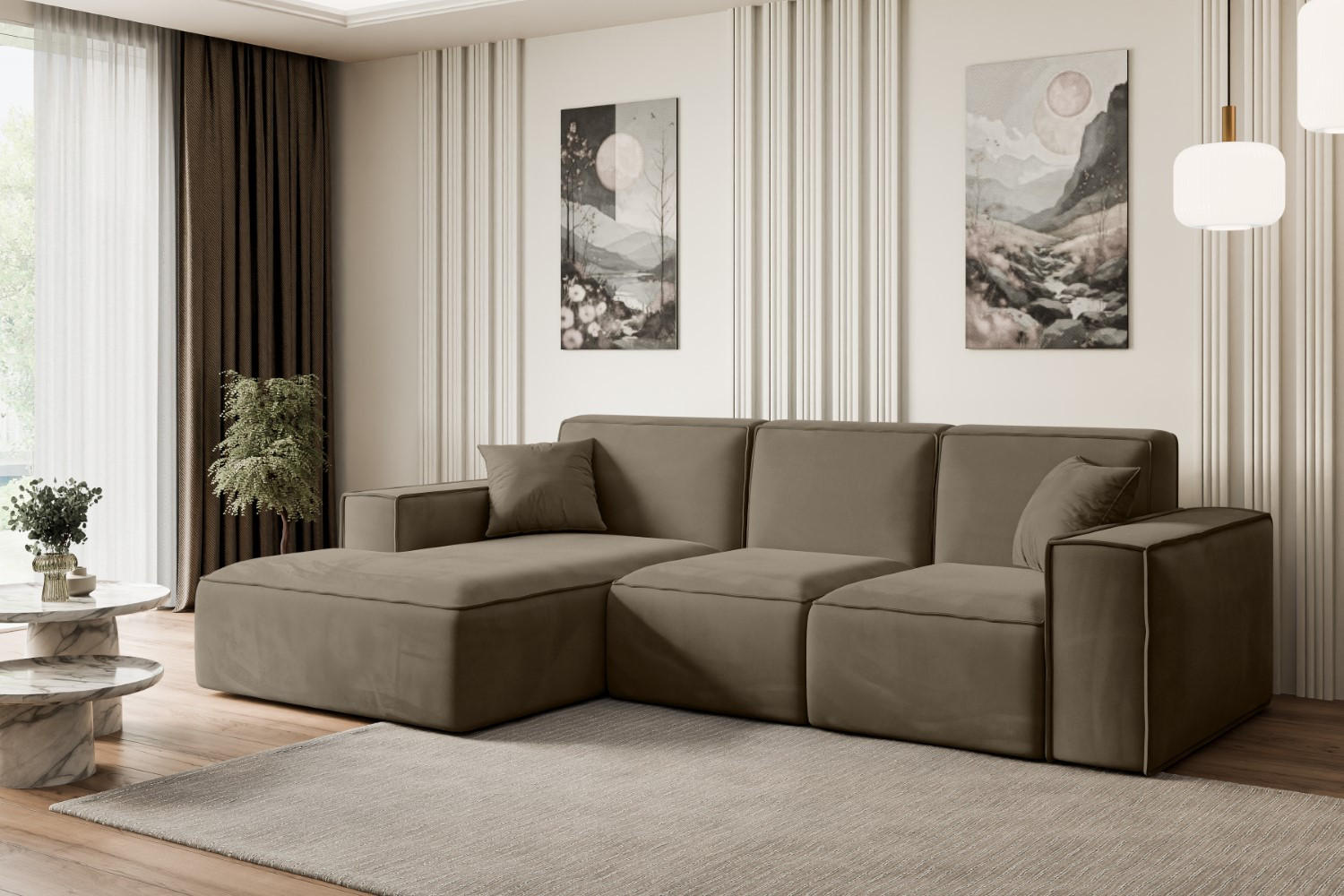 Thumbnail - Altdecor Ecksofa, Braun, Textil, 6-Sitzer, L-Form, Ottomane links, 266x165 cm, Wohnzimmer, Sofas & Couches, Wohnlandscha...