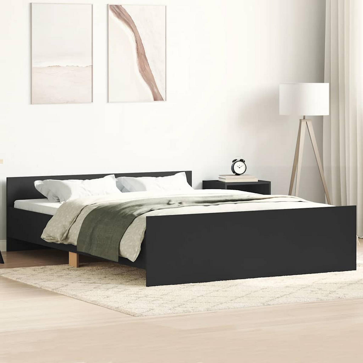 BETTGESTELL Mit Kopf- Und Fussteil Schwarz 140/200 Cm - Schwarz, Holzwerkstoff (140/200cm) - vidaXL