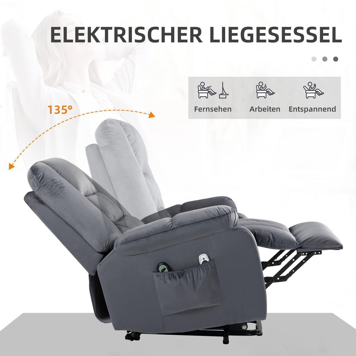 FERNSEHSESSEL mit Aufstehhilfe Elektrisch, Relaxsessel mit Liege-, Heizfunktion - Schwarz/Grau, Textil/Metall (94/107/85cm) - HOMCOM