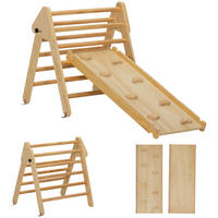 2 in 1 Klettergerüst Set mit Rutsche, Kletterdreieck zum Rutschen und Klettern - Naturfarben, Holzwerkstoff (64.5/59/147cm) - AIYAPLAY