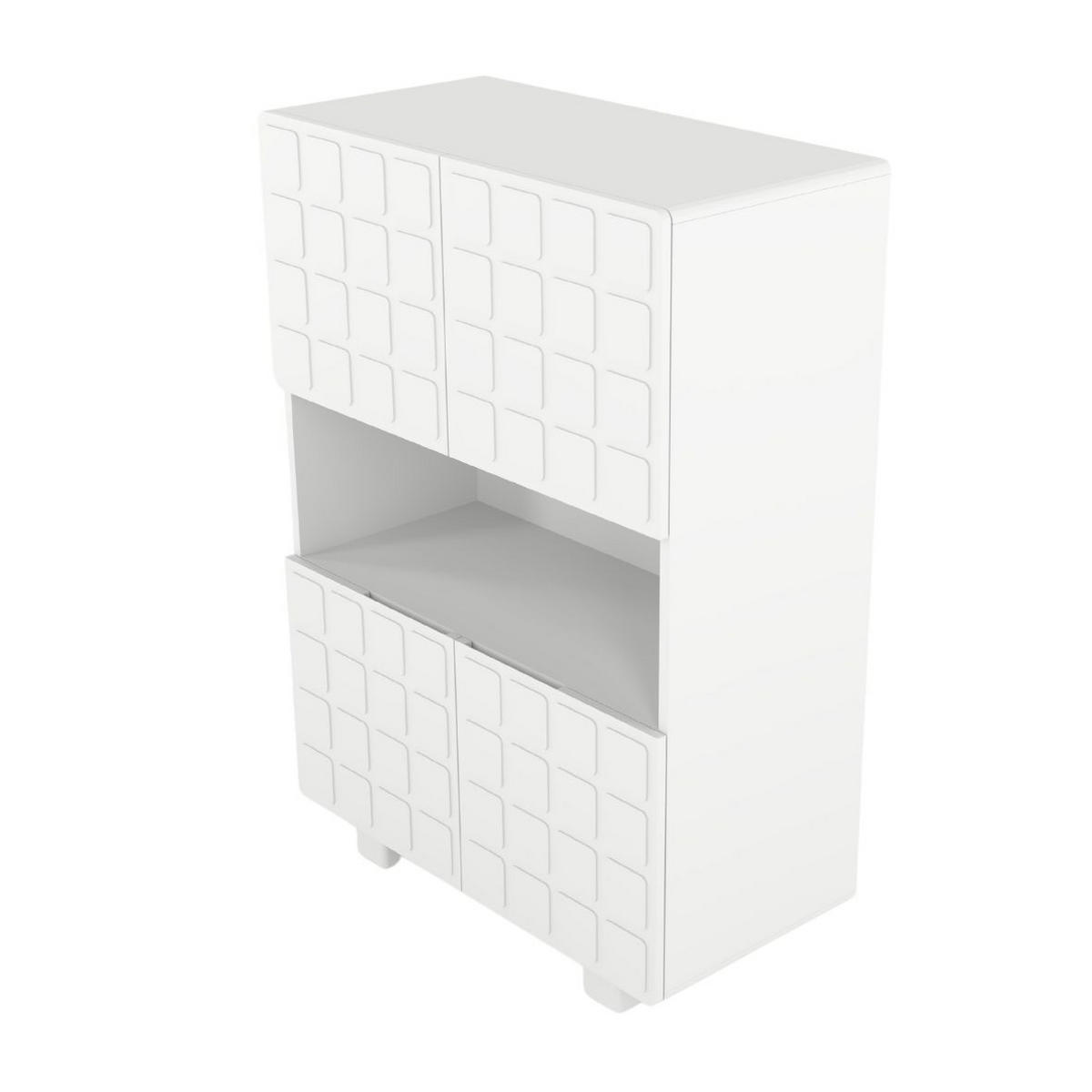 HIGHBOARD Cubo Long, Geometrische 3D Fronten, 85 x 120 cm, Weiß - Weiß, Holz/Holzwerkstoff (84.3/120/41.8cm) - Skandica