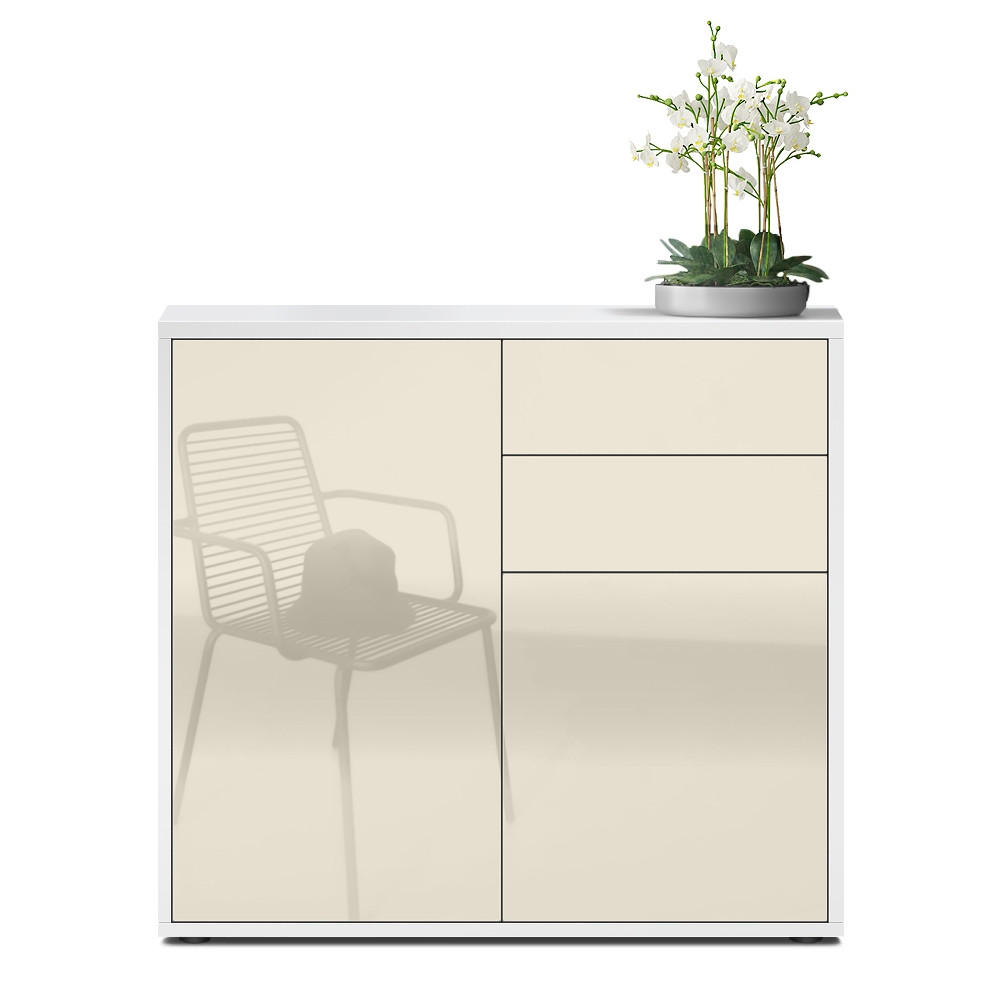 KOMMODE Ben Front in Creme Hochglanz - Creme, Holzwerkstoff (79/74/36cm) - Vladon