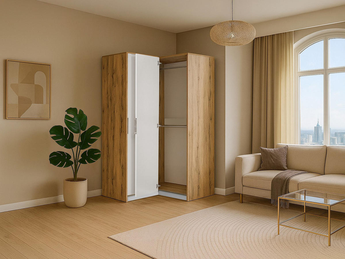 KLEIDERSCHRANK - 106 cm x 58 cm - Holz, Platte - Naturfarben Hell, Weiß - LAMIKI - Naturfarben/Weiß, Holz (106/200/58cm) - Vente-Unique