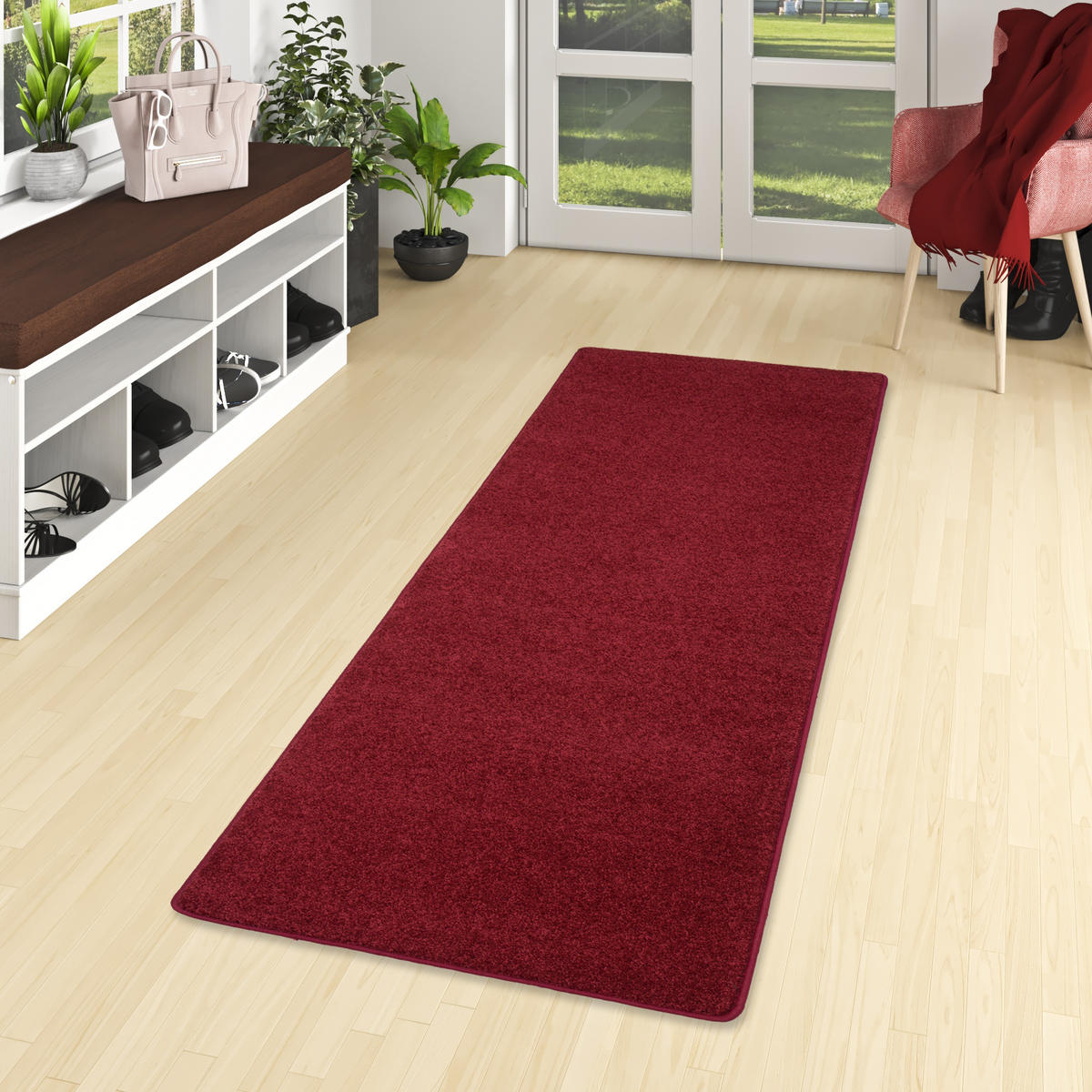 HOCHFLOR VELOURS TEPPICH LÄUFER MONA - Weinrot, Textil (80/320cm) - Snapstyle