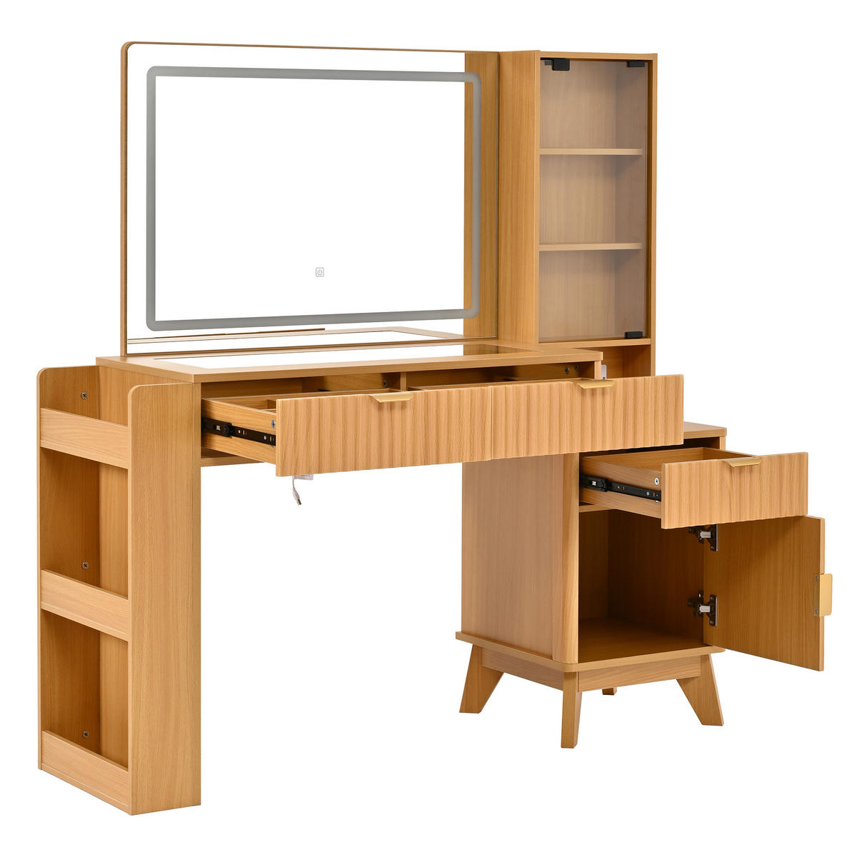 SCHMINKTISCH LED Spiegel USB Schubladen Weiß Modern - Naturfarben, Holzwerkstoff (133/136/40cm) - FLIEKS