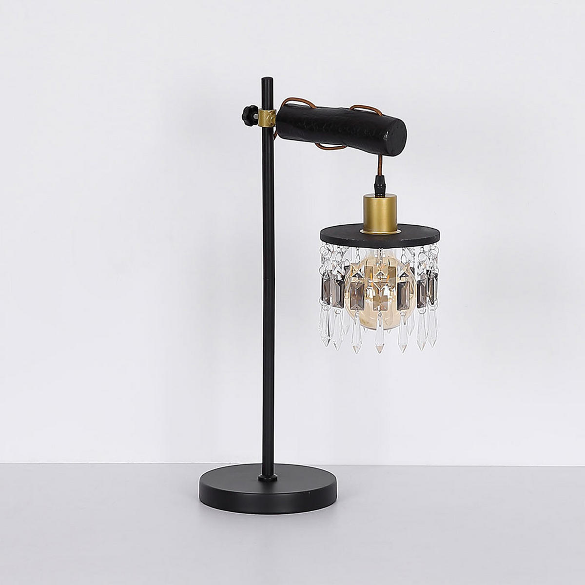 LED TISCHLEUCHTE Metall Schwarz Kristalloptik - Schwarz, Holz (34/18/55cm) - Globo Lighting