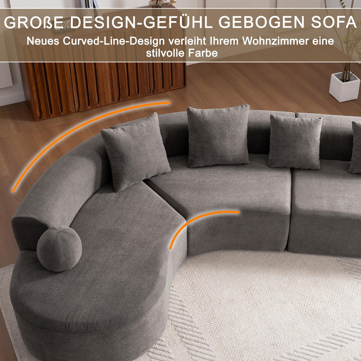 5-SITZER ECKSOFA Chenille Grau mit Kissen - Grau, Textil (327/215cm) - WISHDOR