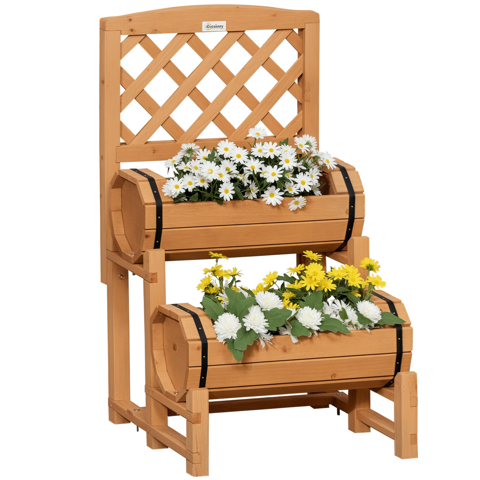 HOCHBEET DE-05343 Rustikales Fass-Design, mit Rankhilfe Natur - Gelb, Holz (45/80/45cm) - ComfortXL