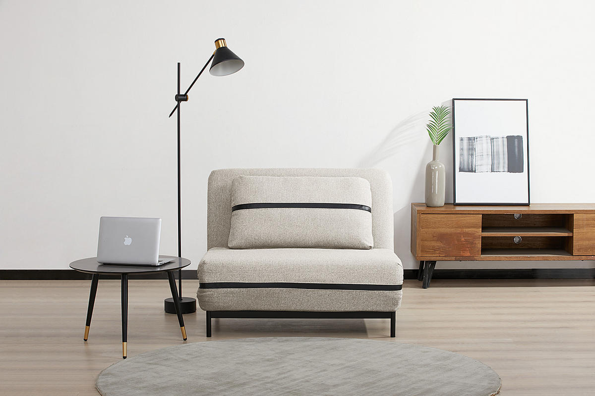 SCHLAFSESSEL - Hellgrau/Schwarz, Holz/Textil (105/82/88cm) - home24