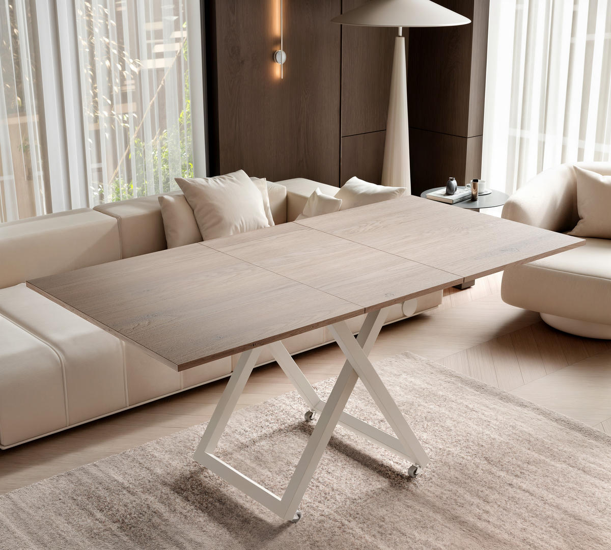 COUCHTISCH ARIA 120-160/80 cm, Höhenverstellbar, Kaschmir / Cremona Cannolo (Cremefarben) - Kaschmir/Creme, Holzwerkstoff/Metall (120/80/38cm) - Idohome