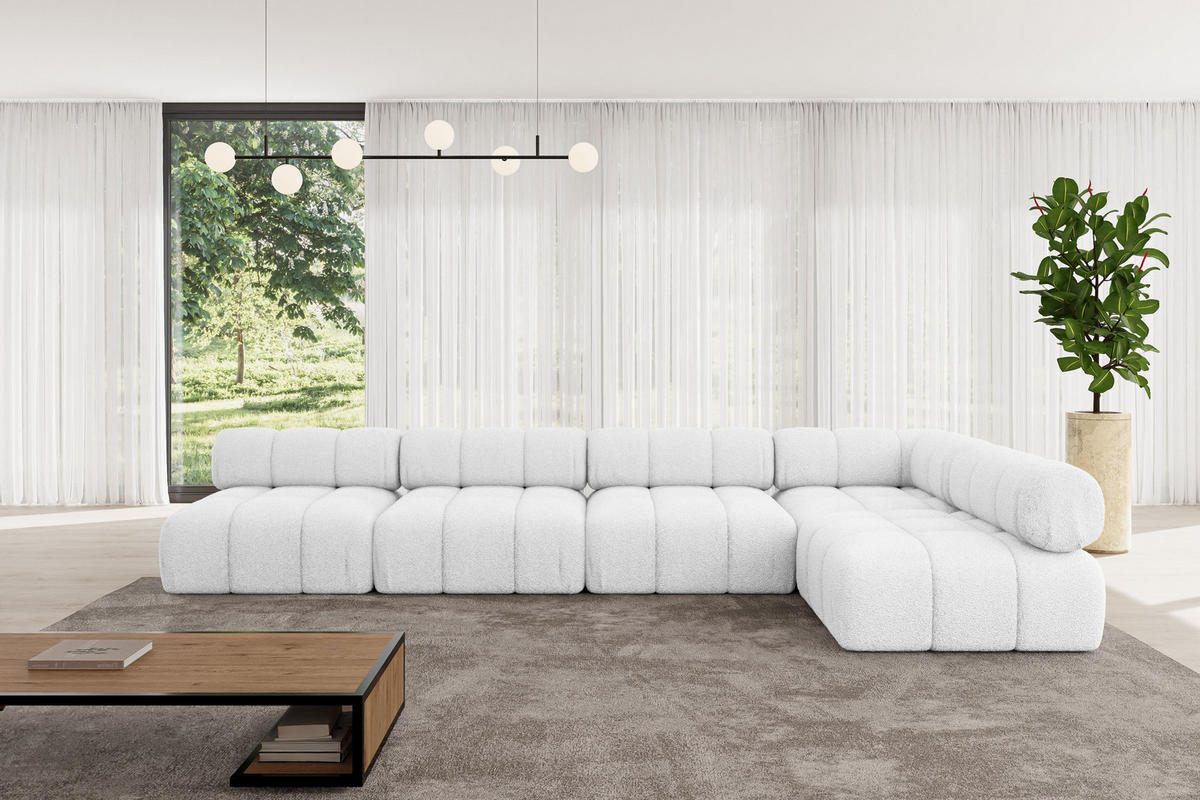 ECKSOFA modulares Sofa Samaro-L3 - 380x190x70 cm Weiß Bouclé - Weiß, Holzwerkstoff/Textil (380/190cm) - ALTDECOR