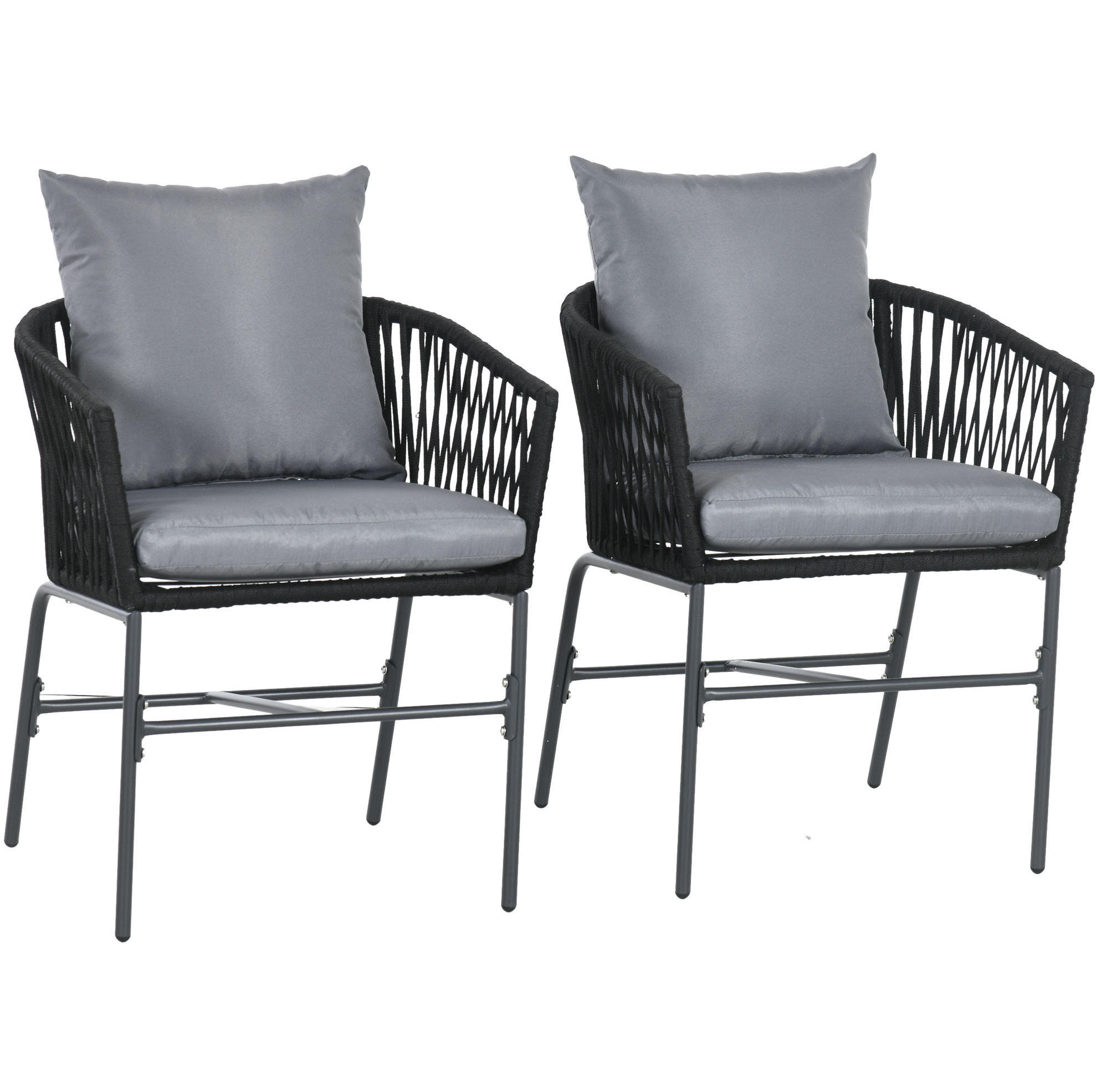 ZÁHRADNÉ stoličky 60/57/71 cm čierne s vankúšmi z ocele - čierna, kov (60/71/57cm) - OKWISH