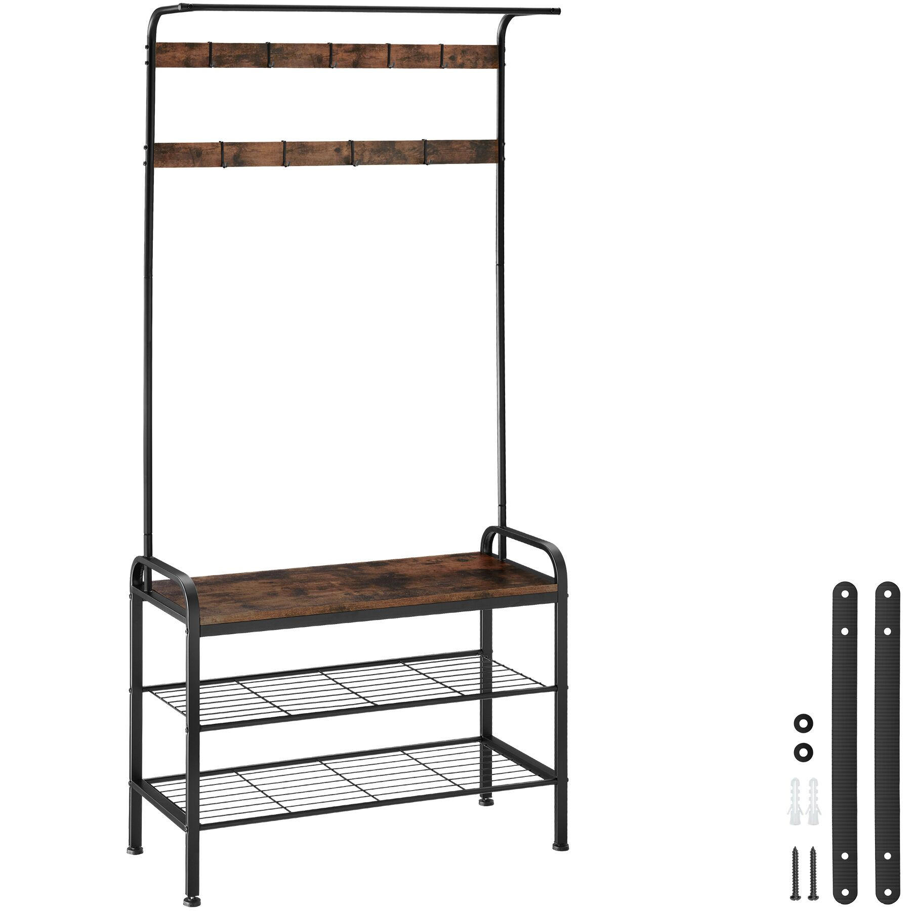 GARDEROBENSTÄNDER Alberta, inklusive Kippschutz, 85,5 x 36 x 184 cm, Industrial Holz dunkel, rustikal - Rostfarben, Textil (36/184/85.5cm) - tectake