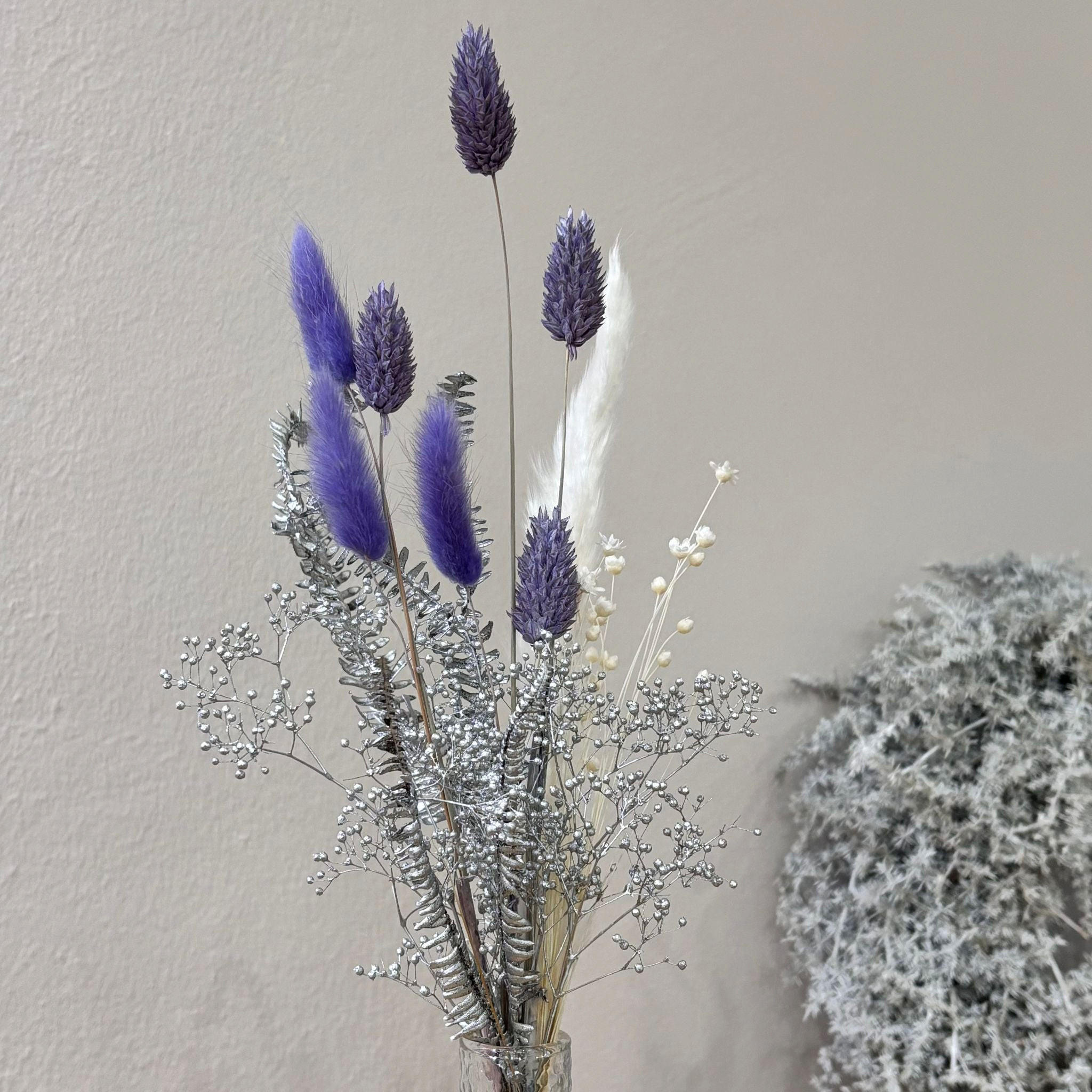 TROCKENBLUMENSTRAUSS Mini "Frozen" silber lila - silber - Lila, Naturmaterialien (30cm) - Lykke & You