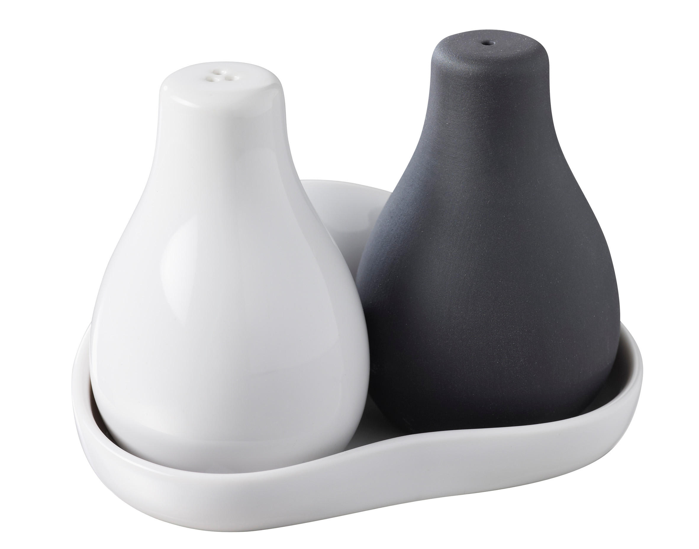 SALZ & PFEFFER AUF TABLETT 3 teilig Weiss + Matt schiefer styl - Schieferfarben/Weiß, Keramik (8/8.5/12cm) - Revol Porcelaine France