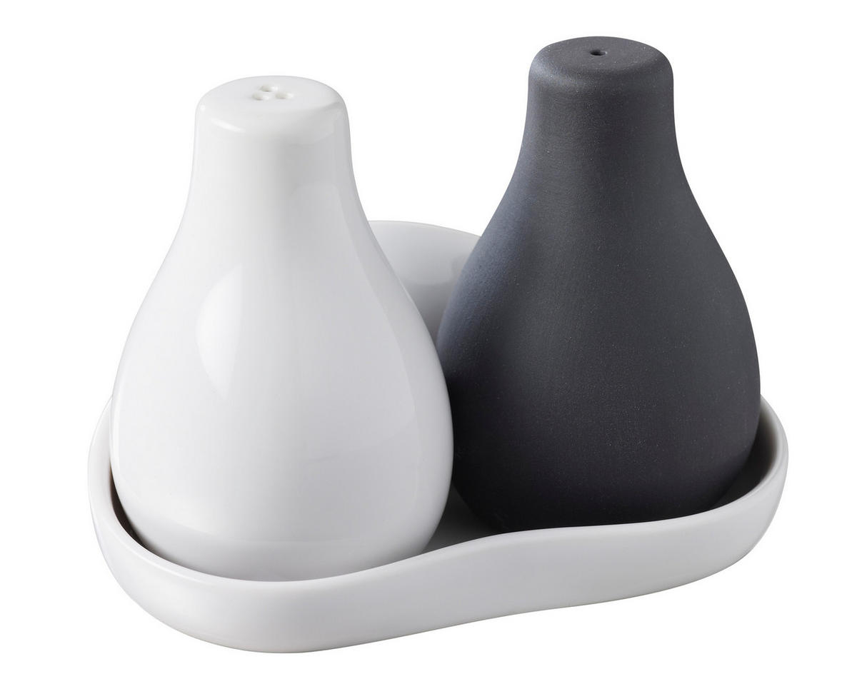 SALZ & PFEFFER AUF TABLETT 3 teilig Weiss + Matt schiefer styl - Schieferfarben/Weiß, Keramik (8/8.5/12cm) - Revol Porcelaine France