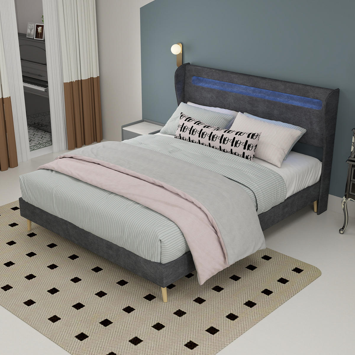 POLSTERBETT 140x200 cm LED ohne Stauraum grau - Grau, Textil (140/200cm) - LEBENLANG