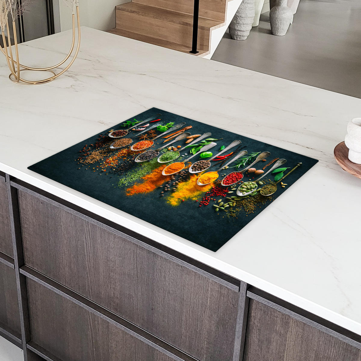 HERDABDECKPLATTE Kräuter - Gewürze - Löffel 77x59 cm - Multicolor, Kunststoff (77/59/0.2cm) - MuchoWow