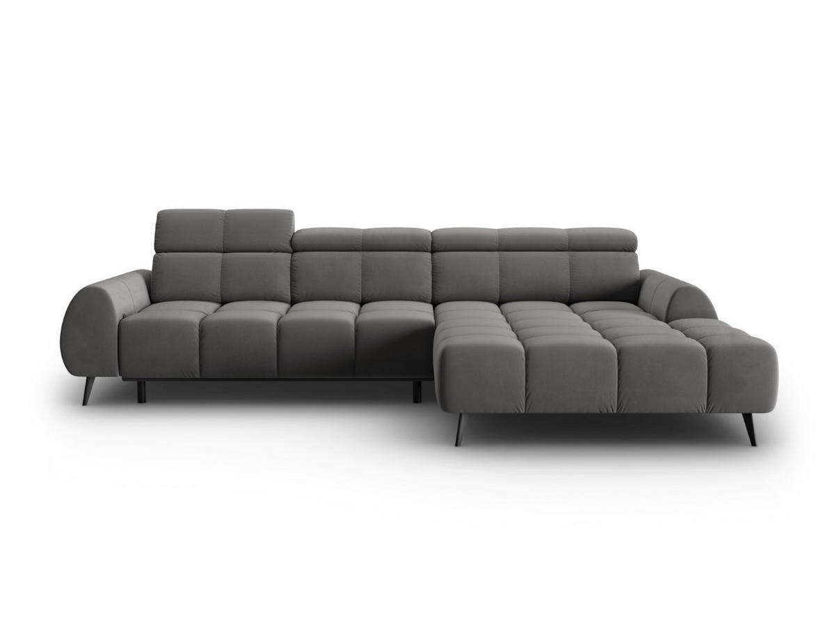 ELEKTRISCHES-ECKSOFA rechts Alyse aus Samt hellgrau 5 Sitzplätze - Hellgrau, Textil (188/295cm) - Micadoni